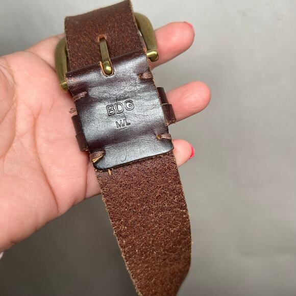 BDG M/L Belt Double Buckle Gold Tones Brown Leather - Picture 6 of 6